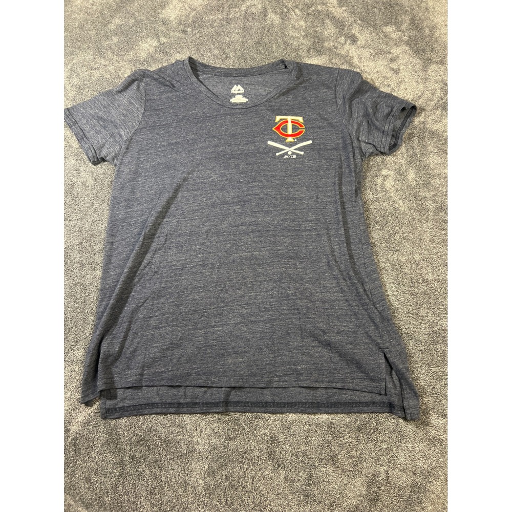 Majestic Minnesota Twins MLB T-Shirt Womens Large Navy Blue Heathered Scoop Neck